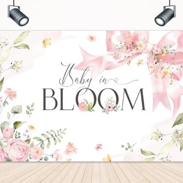 Imagem de LIGHTINHOME Pano de fundo de bebê em flor 7Wx5H Pés para arco rosa chá de bebê meninas coquete flor laço floral planta folhas femininas fotografia fundo decorações cabine de fotos estúdio adereço