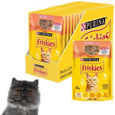 Imagem de Caixa Combo Sache Friskies 85g Sabor Salmão Ao Molho Petisco Ração Umi
