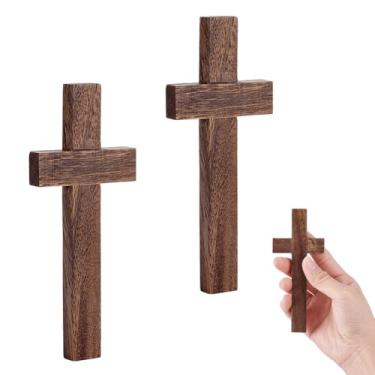 Imagem de PH PandaHall 2 peças crucifixo de madeira, crucifixo de madeira de 12 cm, cruz de madeira sólida, cruz de mão marrom para igreja de Páscoa, casa, quarto, casamentos, decoração de parede