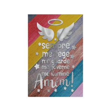 Imagem de Quadro Decorativo Canvas Ripas Colorido Oração Santo Anjo - DELIQUADRO