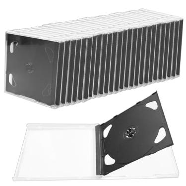 Imagem de TANEMUDO 25 peças de plástico duplo CD Jewel Case para armazenamento, 10,4 mm, capacidade de 2 discos, capa transparente padrão de proteção de CD DVD (preto)