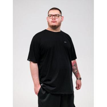 Imagem de Camiseta Masculina Plus Size Lisa Preta 100% Algodão - Warden, Preto, 