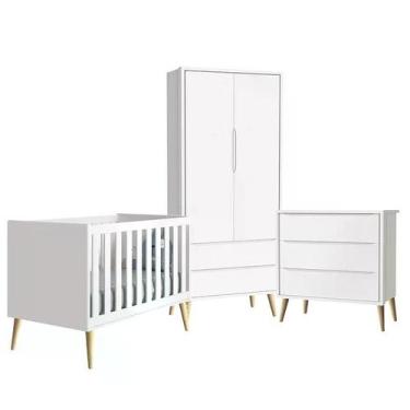 Imagem de Quarto Infantil Theo 2 portas Branco Fosco com Pés Madeira Natural - R