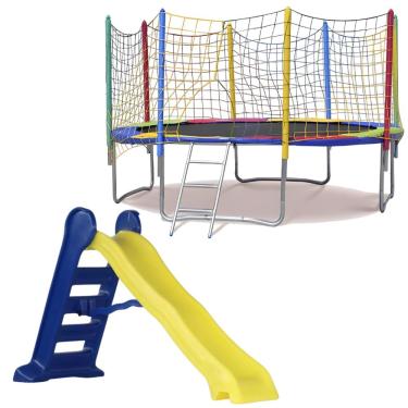 Imagem de Kit Playground Infantil Parquinho Trampolim Cama Elástica Pula Pula 3,05m 3m Premium + Escorregador Grande