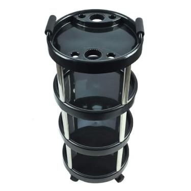 Imagem de SJHDUNBW Carrinho de cabeleireiro de 4 prateleiras redondo para salão de beleza com 4 bandejas e suporte para secador de cabelo, bandeja de salão para cabeleireiro, médico e odontológico