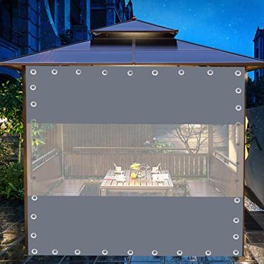 Imagem de BDSHL Cortina transparente para pátio 2022 Pára-brisa de jardim PVC transparente 0,5 mm encerado com ilhós, fácil de instalar para pérgola, varanda, gazebo (Cor: Cinza, Tamanho: 3,5 x 2,5 m/11,48 x