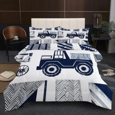 Imagem de XiRiDa Jogo de cama queen de microfibra, azul, textura de caminhão, conjunto de edredom para quarto de crianças e adultos com fronhas