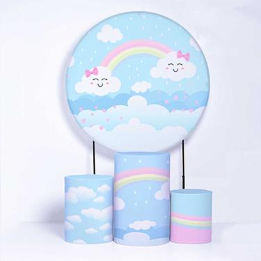 Imagem de Kit Painel de Festa Redondo de 1,80m e Trio de Cilindros Chuva de Amor - Fera Print