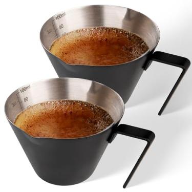 Imagem de YARRAMATE 2 Peças De Copos De Café Expresso De Aço Inoxidável Com Alça, Copo Medidor De Metal De Bico Duplo Com Escala Dupla, Copo De Café Expresso Com Boca Em Forma De V, 100 ML (Negro)
