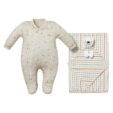 Imagem de Kit Macacão Bebê Menino + Cueiro + Naninha Be Brave -Hug