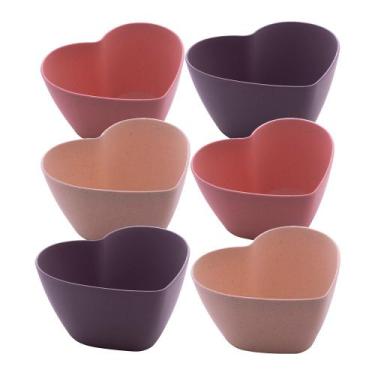 Imagem de Jogo 6 Bowl de Coração Tigela Fibra de Bambu e PP Lines Coloridos 14x7