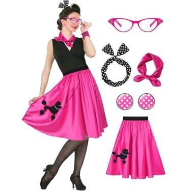 Imagem de CICOCI Sock Hop Fantasia Greasers 1950S Poodle Saias para Mulheres 50 Fantasias Acessórios Fantasias de Halloween, Rosa choque, M
