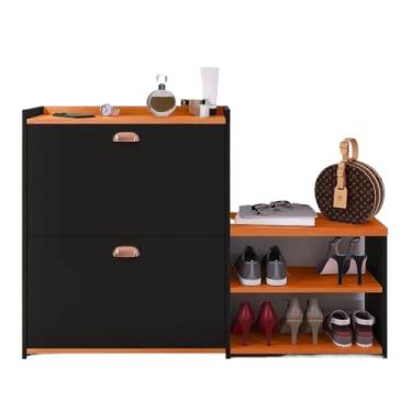 Imagem de Sapateira Banquinho 21 Pares Sapato Organizadora Prateleira Gaveta Basculante Hall de Entrada(Preto/Cinamomo)