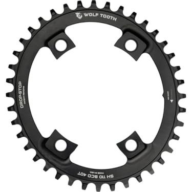 Imagem de Wolf Tooth Anel de corrente oval/elíptico Drop-Stop para Shimano 4x110BCD Cranksets (preto, 40t)