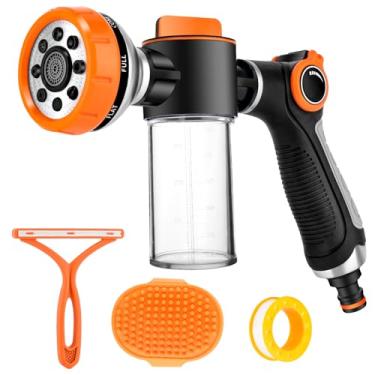 Imagem de VEEVIIY Acessório de mangueira de lavagem para cães, modo pulverizador 8 em 1, bocal de mangueira de jardim, bocal de mangueira de água, pulverizador de espuma com frasco dispensador de sabão para