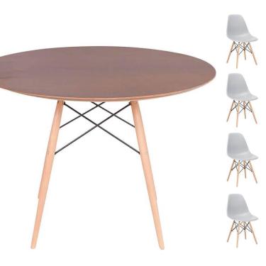 Imagem de Conjunto Mesa Eames Imbuia 120cm + 4 Cadeiras Cinza