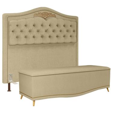 Imagem de Cabeceira Para Cama Box Imperial J02 Casal King Linho Areia Com Calçadeira Baú Mpozenato