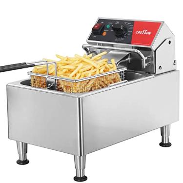 Imagem de CROSSON Fritadeira elétrica de bancada listada pela ETL de 5,9 kg com cesta sólida de fácil montagem, recipiente de óleo removível para uso doméstico em restaurante - 120 V, fritadeira comercial de