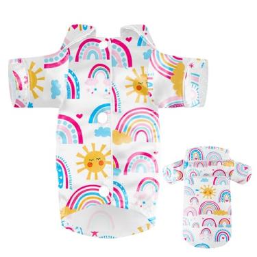 Imagem de Pijamas de seda para cães pequenos, pijamas de cetim com duas pernas, roupa de dormir com lapela para gatos (boho arco-íris, G)