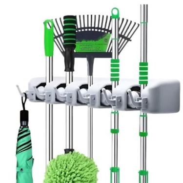 Imagem de Suporte Organizador Multiuso 5 Lugares 6 Ganchos Porta Vassoura Rodo C