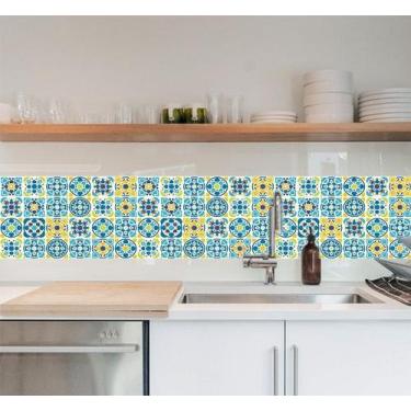 Imagem de Adesivo de Parede Azulejo Português Desenhos Coloridos Formas - Gaudes