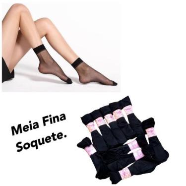Imagem de Kit 10 Pares Meia Fina Soquete Fio 20 Clássica Elegante Preta - Meia S