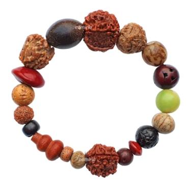 Imagem de EDMIRIA Pulseira Tibetana Mala Bodhi Seed de Bodh Gaya Nepal - Olho de Fênix Contas de Buda Naturais Cordão de Mão para Homens Mulheres Oração Japa, Free Size, Sem Pedra Preciosa