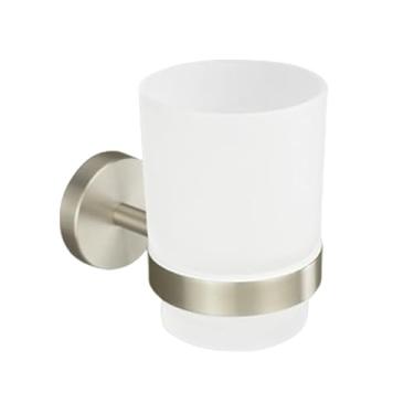 Imagem de Acessórios para banheiro em aço inoxidável escovado, porta-toalhas de parede, suporte para papel, gancho para roupão, porta-copos, suporte para escova de vaso sanitário (porta-copos)