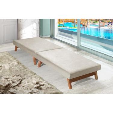 Imagem de Mega Estofados, Cama Dobravel Portatil Bege 170x60 Com Colchão Emutido -Pes Madeira Maciça -P/Ate 130 KG