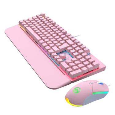 Imagem de Kit Teclado e Mouse Mecânico Gamer RGB, ABNT2, Switch Blue, Iluminado, BK-03 (Rosa)