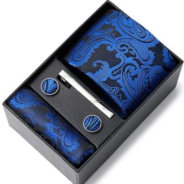 Imagem de Conjunto De Gravata Masculina Gravata De Seda Quadrados De Bolso Clipes De Gravata Abotoaduras Para Homens Caixa De Presente, A, One Size