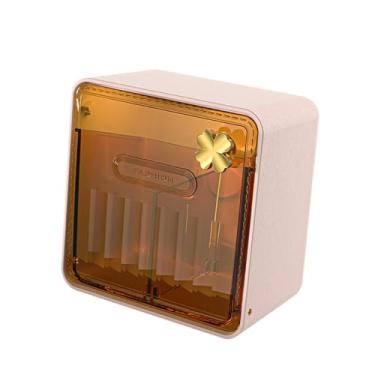 Imagem de IEUDNS Caixa de armazenamento de parede com suporte multifuncional, à prova de poeira, recipiente decorativo, dispensador de maquiagem para banheiro, grampo, Rosa