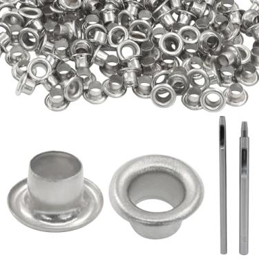 Imagem de Seimneire Ilhós de ilhós, 1/8 polegada (3 mm) orifício de identificação ilhós de metal auto-suporte para reparar bolsas sapatos chapéus tendas lona roupas tecido de couro - 200 peças prata