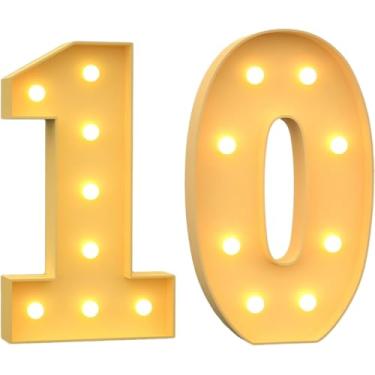Imagem de Marquee Gigante De 4ft Números Iluminados, Números De Marquee 0 1 2 3 4 5 6 7 8 9, Moldura De Números Em Mosaico Para 1º 16º 21º Decorações De Festa De Anive, Number 10, 120cm