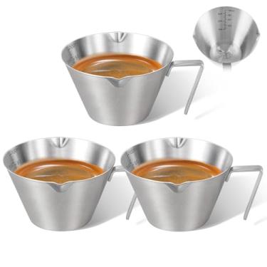 Imagem de carrottimes 3 peças de copos de café expresso de aço inoxidável, copo medidor de café expresso de metal duplo com alça, copo de café expresso em escala dupla com boca em forma de V, 100 ml (prata)