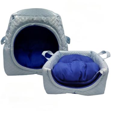 Imagem de Cama Caminha Túnel Toca iglu pet 2 em 1 Cachorro Gato Tamanhos M G GG(Azul metalizado,GG 50x50)