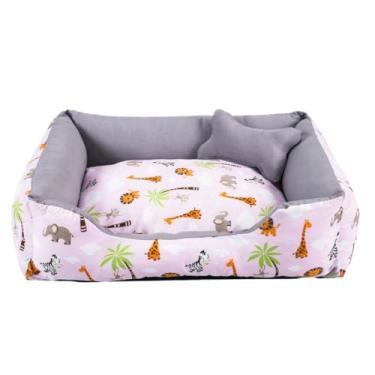 Imagem de Cama cachorro medio caminha pet 60 x 50 com ziper lavavel fundo impermeavel +almofadinha(safari rosa/cinza (M))