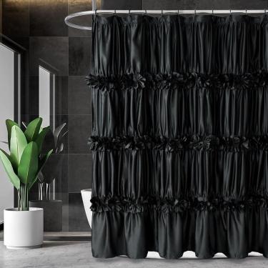 Imagem de Cortina de chuveiro Homechoice Decor Black Ruffle 180x210 cm Satin