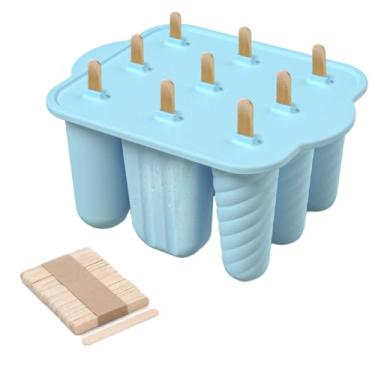 Imagem de Moldes de picolé de silicone, máquina de picolé de gelo congelado caseiro com 9 cavidades - livre de BPA, moldes de silicone para freezer com 50 varetas, molde de sorvete DIY para crianças, adultos e