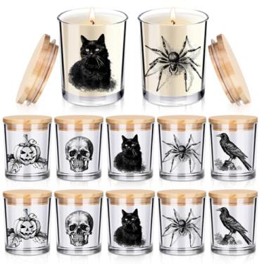 Imagem de Ziliny 10 potes de vela de vidro de terror de Halloween recipientes vazios a granel de 200 ml, potes de vidro de Halloween com tampas de cortiça, latas para fazer velas de férias, armazenar biscoitos