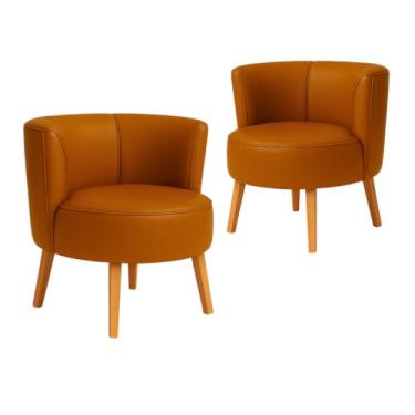 Imagem de Kit 2 Cadeiras Poltrona para Recepção Resistente Decor Clínica Tecido Corano Pés de Madeira MOBLAN decor (Terracota)