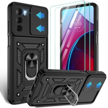 Imagem de Gritup Capa para Moto G Stylus 5G-2022 com capa deslizante para câmera | Pacote com 2 protetores de tela HD | Suporte de metal giratório de 360° | Proteção à prova de choque de grau MIL, preta