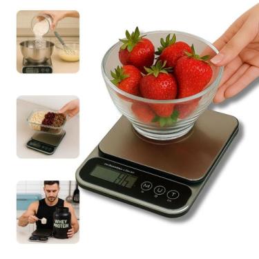 Imagem de Balança de Cozinha Digital 5Kg Inox Precisão Alimentos Comida Dieta Nu