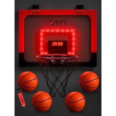 Imagem de A11N Sports Cesta de basquete interna com 5 modos de jogo com placa de LED e placar, cesta de basquete sobre a porta do escritório, ótima para casa, escritórios, dormitórios