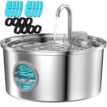 Imagem de Fonte de água para gatos de aço inoxidável: fonte de água para gatos - Fonte de água para animais de estimação de 3,061 g/3,2L para gatos - Fonte de água silenciosa para gatos - Torneira para animais