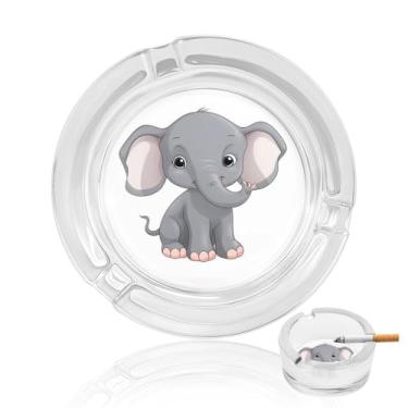 Imagem de Cinzeiro de cristal de elefante fofo de desenho animado, cinzeiro redondo de vidro resistente para fumar cinzeiro portátil decorativo moderno para uso em casa, escritório, interior, exterior, pátio