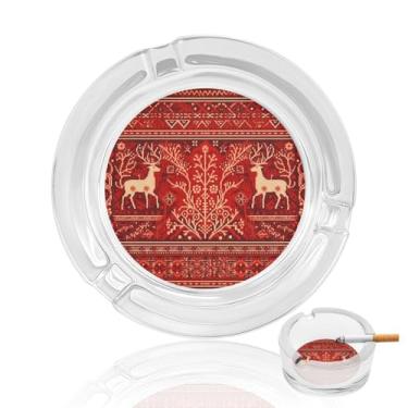 Imagem de Cinzeiro de vidro de cristal com padrão de rena, cinzeiro redondo para fumar de vidro resistente, portátil, decorativo, moderno, para uso em casa, escritório, interior, exterior, pátio