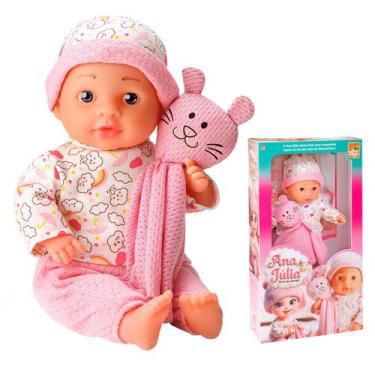 Imagem de Boneca Ana Julia Boneca De Dormir 34 Cm Com Paninho De Gatinho E Roupa