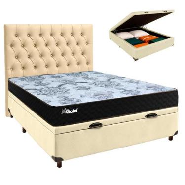 Imagem de Cama Box Bau + Colchão Casal Molas Ensacadas Life Gold Paropas + Cabec