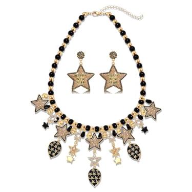 Imagem de PHALIN Brincos de feliz ano novo para mulheres colares com contas de ouro preto balão estrela pingente colar brincos pendentes véspera de ano novo lembrancinhas de festa presentes para mulheres